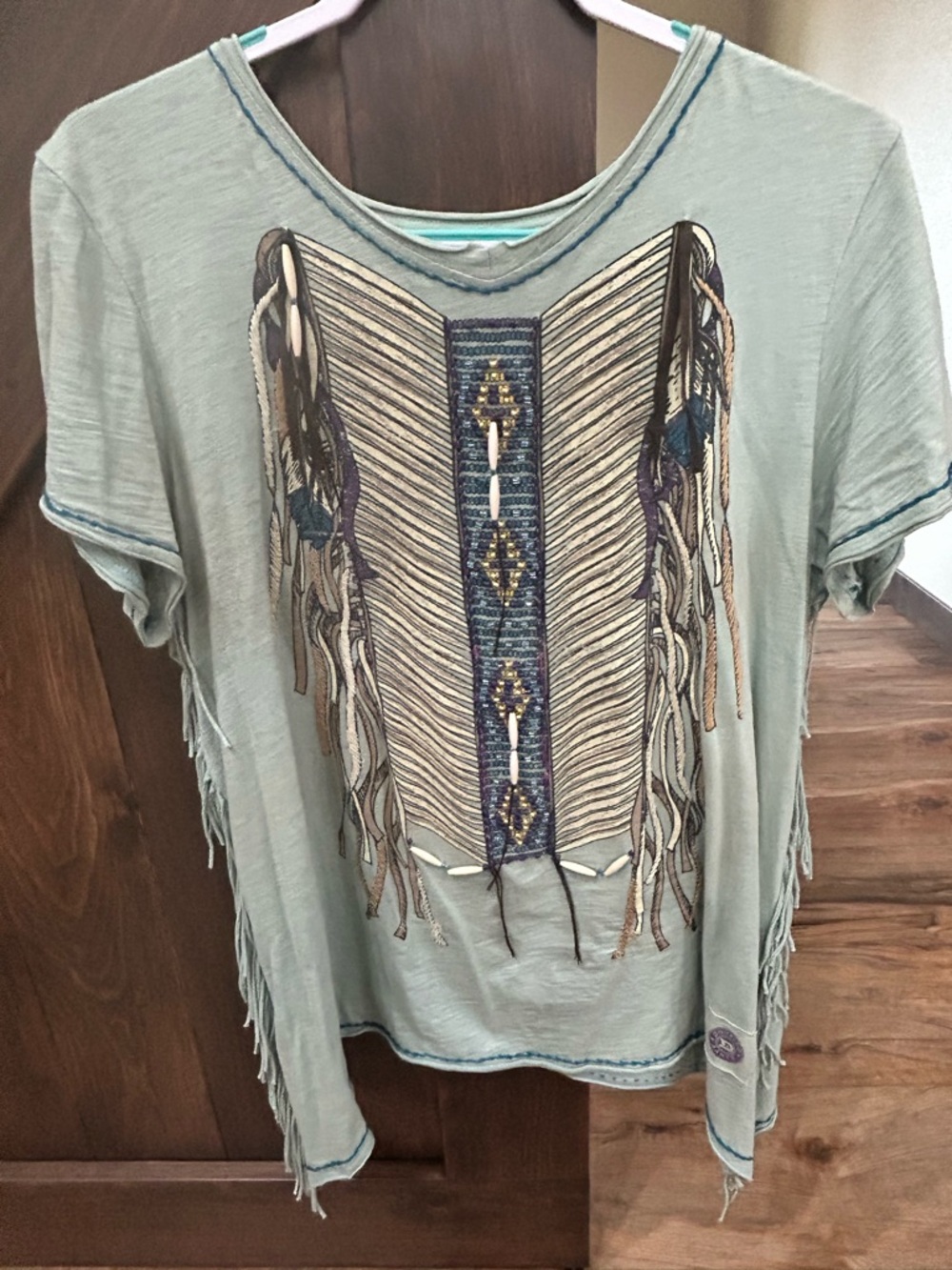 Double D Ranch Fringe Embroidered Women’s Top - Sage Green